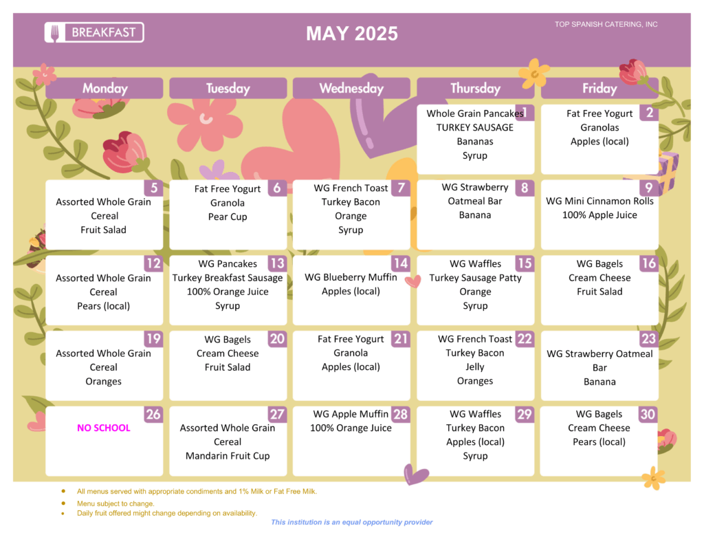 MAY 2025 - BREAKFAST MENU - HOWARD