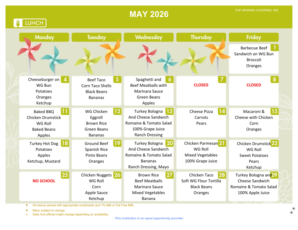 MAY 2026 - LUNCH MENU - HOWARD