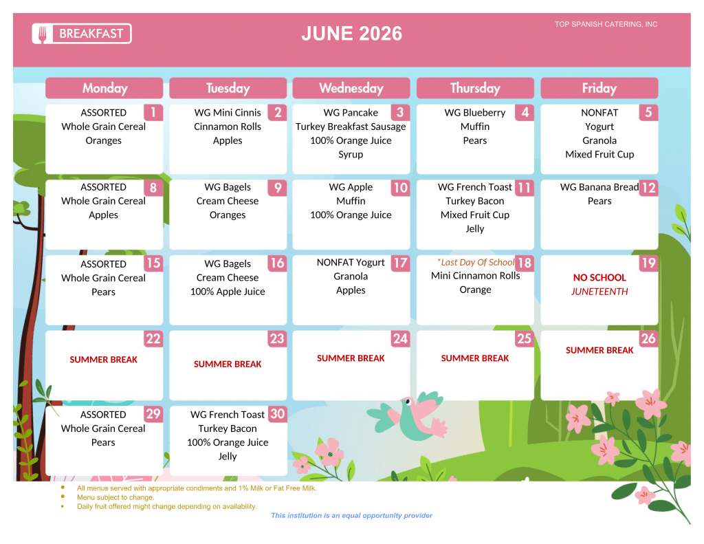 JUNE 2026 - BREAKFAST MENU - regular