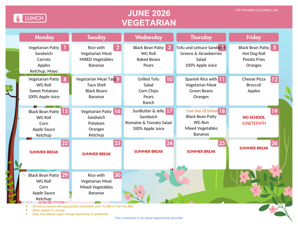 JUNE 2026 - LUNCH MENU - vegan